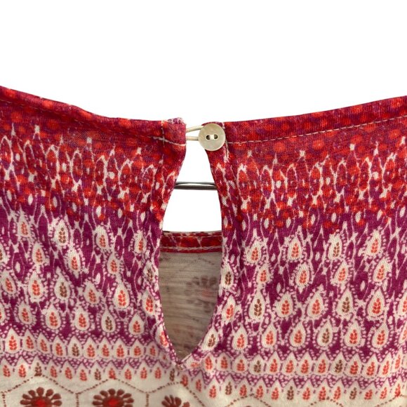 Lucky Brand Women's Top Size Large Red Multicolored Pattern Ruffled Sleeves - Picture 6 of 8